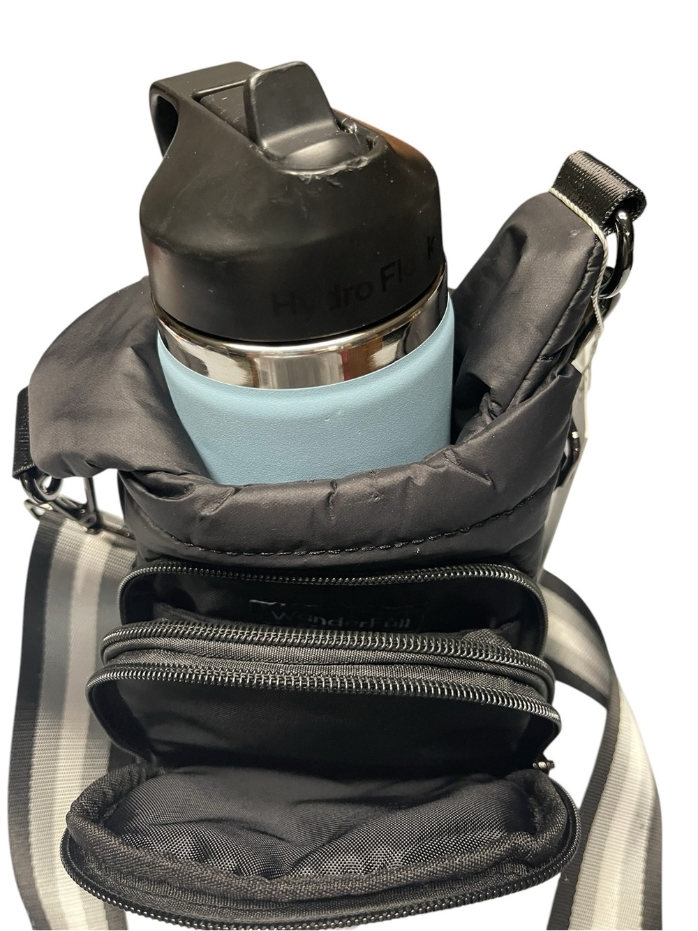 WanderFull Black Quilted Puffer Water Bottle Crossbody Bag NWT - Picture 3 of 10